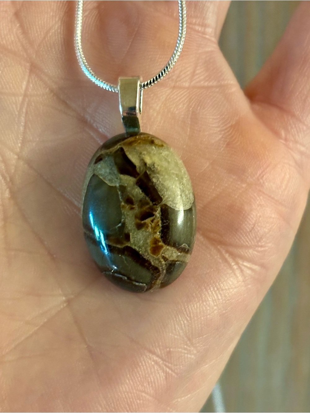 Natural Septarian Crystal Pendant Necklace | 925 | Chain & Gift Bag Included